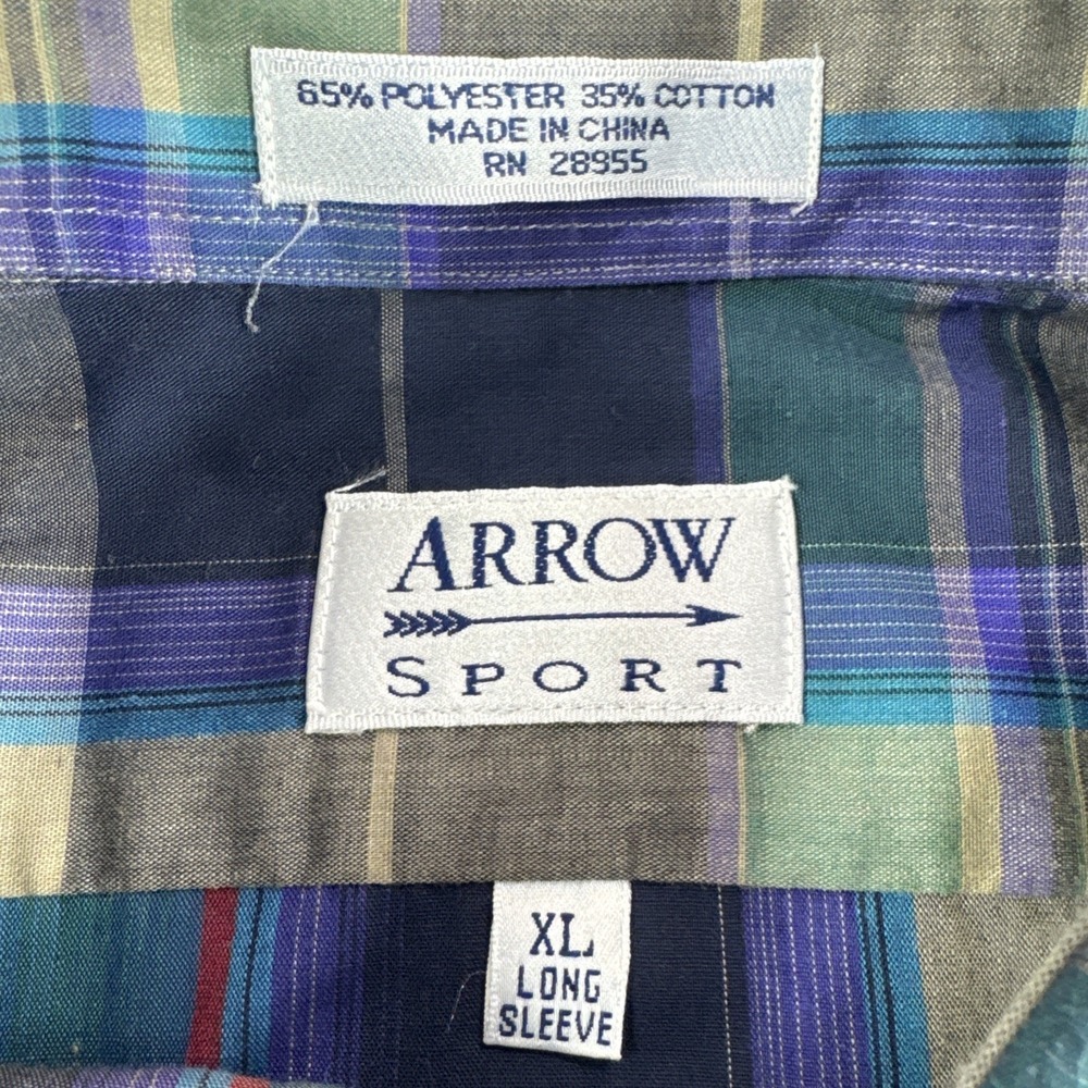 Vintage Arrow Sport Long Sleeve Shirt Mens XL Blue Plaid Button Up Casual 90s - Picture 6 of 7